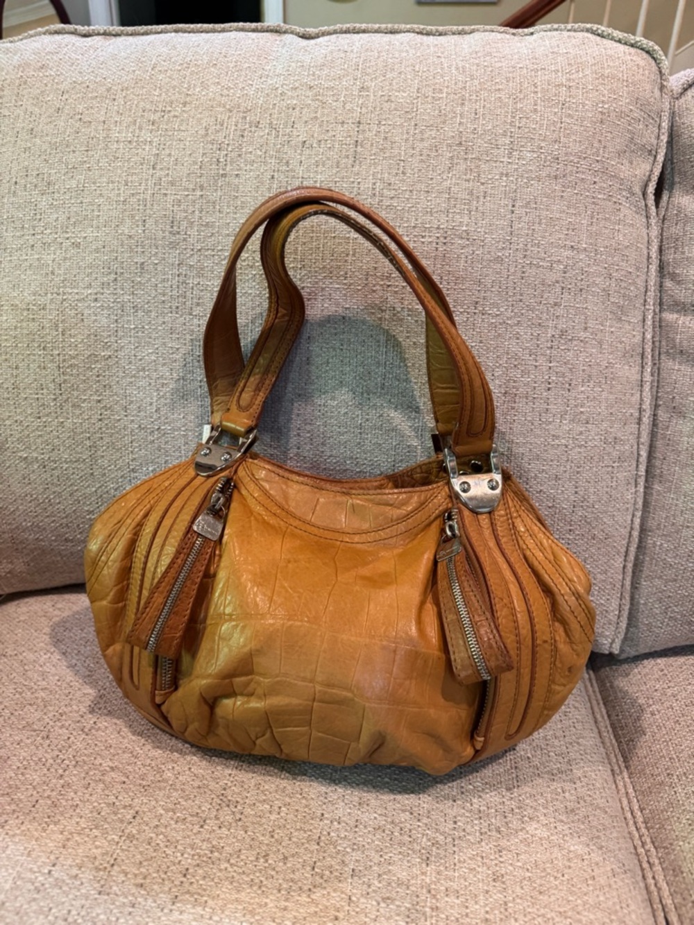 b. makowsky Cropped Tan Leather Hobo with Polished Hardware SMALL